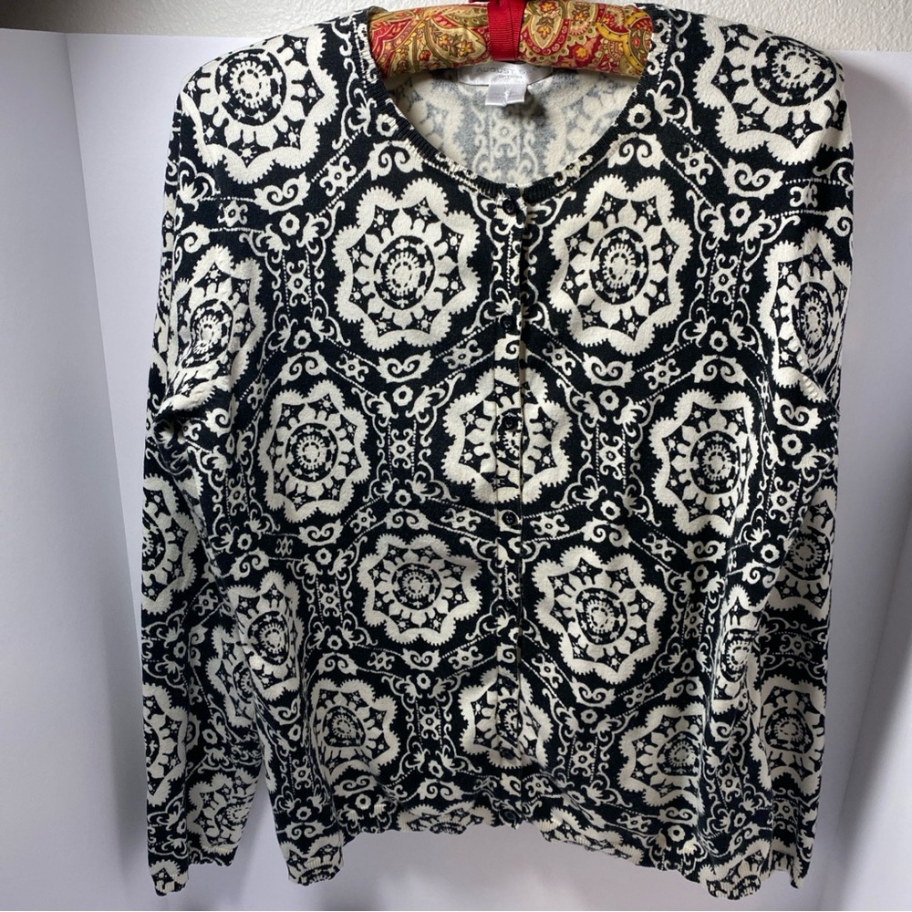 August Silk Black and White Paisley Sweater